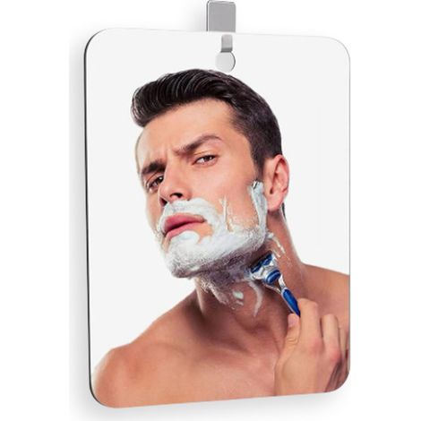 Miroir de douche anti-buée 25 x 20 cm, miroir de rasage douche avec ventouse et 1 crochet adhésif, miroir suspendu pour salle de bain, rasage, voyage et camping (1/5)