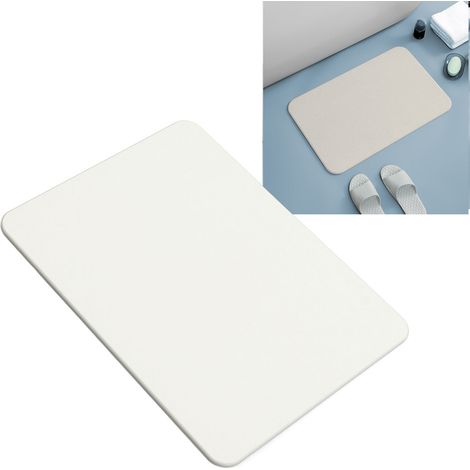 Tapis de Bain Rapid Séchage à Diatomite avec Anti-Dérapage - Blanc 45x35cm, Matériau Fibre Bois (1/5)