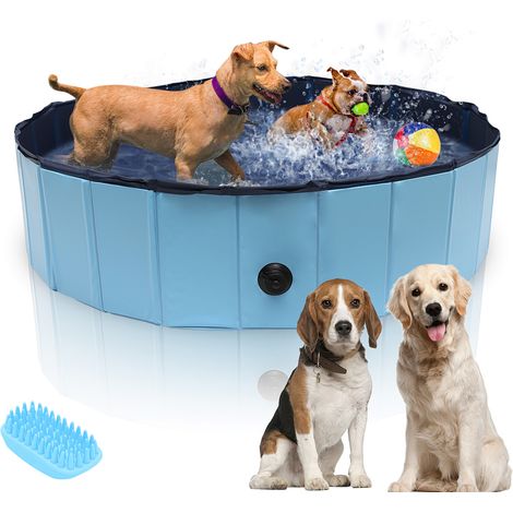TolleTour Piscina plegable para perros de PVC antideslizante, bañera para animales 120 x 30 cm, azul