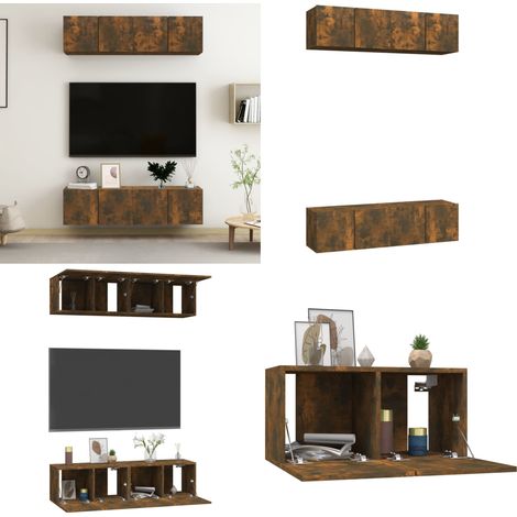 Muebles TV pared 4 uds madera ingeniería roble humo 60x30x30cm - Muebles de TV - Muebles de salón