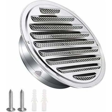 Grille aération VMC，Grille d'aération en acier inoxydable 125mm avec vis et chevilles Protection contre les intempéries Lamelles avec moustiquaire et boucle Grille d'évacuation d'air ronde Visser et b (1/4)