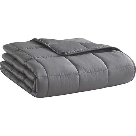 Couverture lestée de 3,2 kg (7 lb) garnie de billes de coton et de verre, format grand lit/très grand lit, gris foncé (1/5)