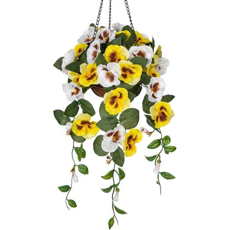 Kunstblume Stiefmütterchen Hängend Pansy 70 cm Gelb Bush Mit Hängeampel (1/5)