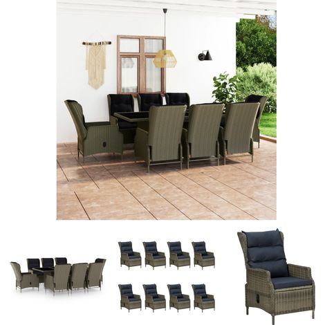 Rattanmöbel - vidaXL 9-tlg. Garten-Essgruppe mit Auflagen Poly Rattan Braun - Gartenstühle (1/5)