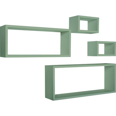 Set 3 Mensole Cubo da Parete Quadrato e Rettangolare in Fibra di Legno Merlino Verde Acqua Marina (1/5)