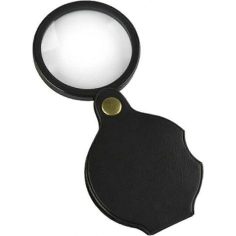 Loupe de poche, mini loupe pliante 50 mm x10 avec étui de protection rotatif en cuir, idéale pour les loisirs, les sciences et la lecture, noire. (1/5)