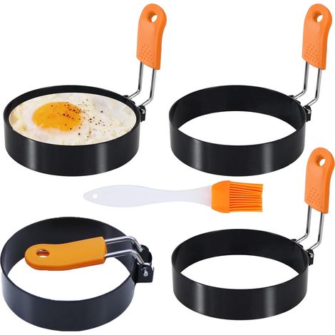 Ensemble de 4 cercles à œufs de 3,5 pouces, avec poignées en silicone, grands cercles à œufs, moules ronds pour muffins anglais