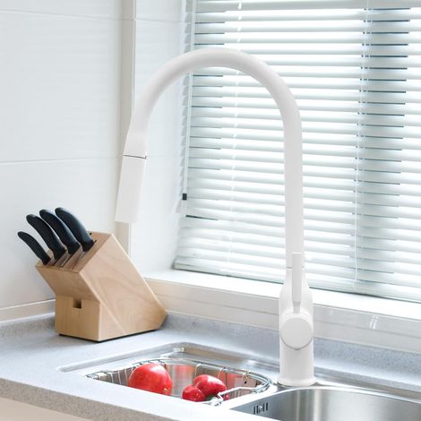 Robinet de cuisine blanc extensible 2 modes avec douchette extractible (1/5)