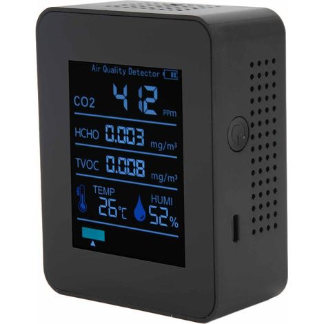 Moniteur de Qualité d'Air 5-en-1 Bluetooth : Capteur de CO2, Température, Humidité pour Intérieur (Noir) (1/5)