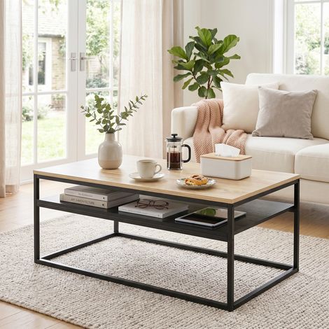 Table basse avec rangement, style industriel moderne, meuble d'appoint pour salon et chambre, 100 x 59,8 x 47 cm, chêne (1/5)