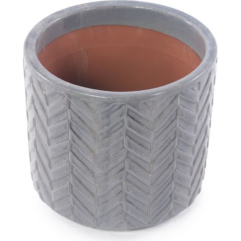 Maceta de cerámica gris ceniza Ø38 cm con relieve espiga y drenaje (1/5)
