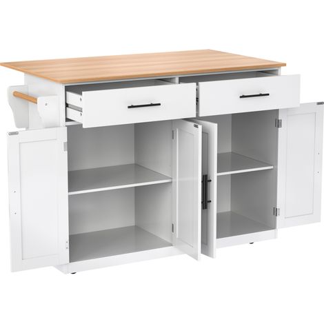 Carro de Cocina con 2 Cajones, 4 Puertas, Tablero Abatible y Toalleros, en MDF, 120x46x91,5 cm Blanco (1/5)