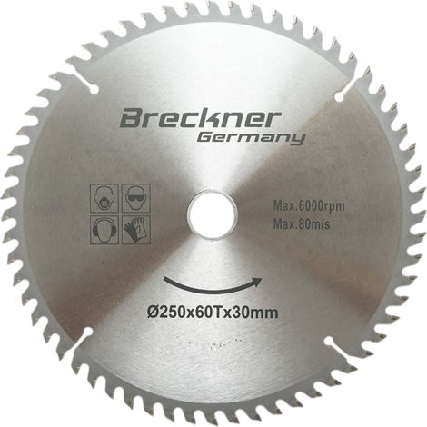 Disco circolare in widia per legno 250 × 30 mm, 60 denti, velocità massima 6.000 rpm Breckner Germany (1/3)