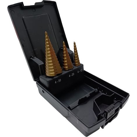 SET 3pz FRESE CONICHE ALLARGAFORO A GRADINO RIVESTITE AL TITANIO 4-30mm KRINO (1/2)