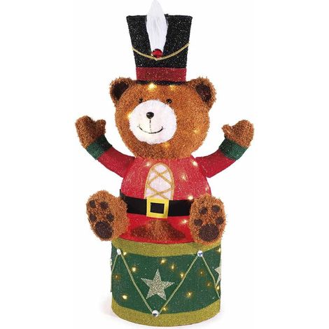 Luminaria Natalizia Orso su Tamburo, Uso Interno ed Esterno - Altezza 90 cm (1/3)