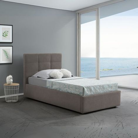 Letto singolo con contenitore Napoli tessuto colore tortora