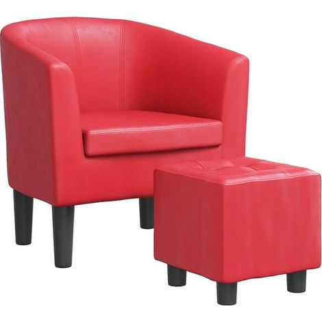 Fauteuil avec repose-pieds en similicuir rouge (1/5)