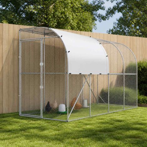 vidaXL Poulailler contre le mur Argenté 400 x 150 x 215 cm (1/5)