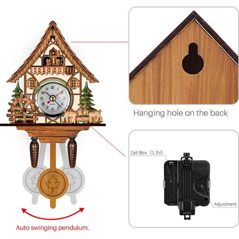 Horloge à coucou antique en bois, horloge murale en forme de nichoir à coucou, décoration intérieure, horloge à coucou à pendule automatique, décoration intérieure (1/3)