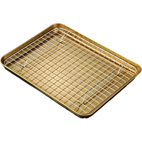 1 ensemble de plats à four rectangulaires en acier inoxydable, comprenant un plateau de cuisson, des assiettes de rangement et un fond plat, une grille de refroidissement et un égouttoir à vaisselle. (1/5)