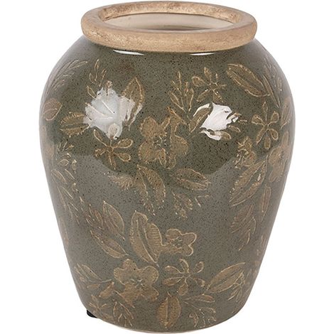 Vase céramique vert brun 13x15x15cm