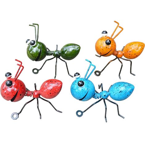 Four Ant Wall Decor - Metal Sculpture Set - Indoor Outdoor Bathroom Kids Room Garden Yard Decoration - 5 x 4.5 x 3.25 Inch - 4 Pieces (1/5)