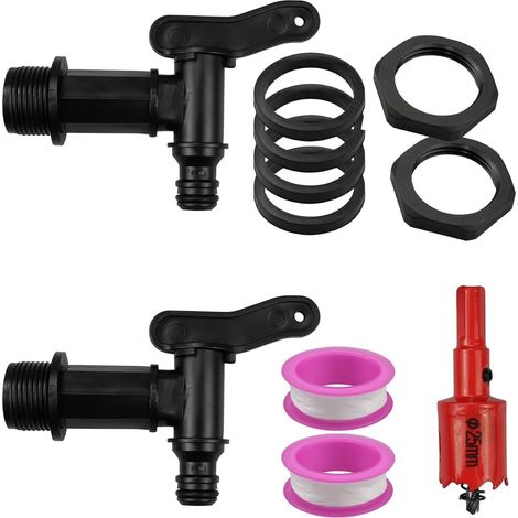 Lot de 2 robinets de citerne d'eau – Kit de robinet avec coupe-trou et robinet de baril de pluie pour lotissements et serres (1/5)