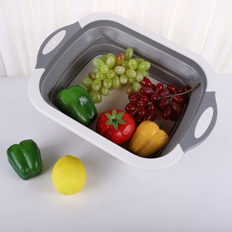 Tabla de cortar plegable blanca con cesta de escurrido, palangana para lavar platos y cesta para escurrir alimentos (1 unidad) (1/4)