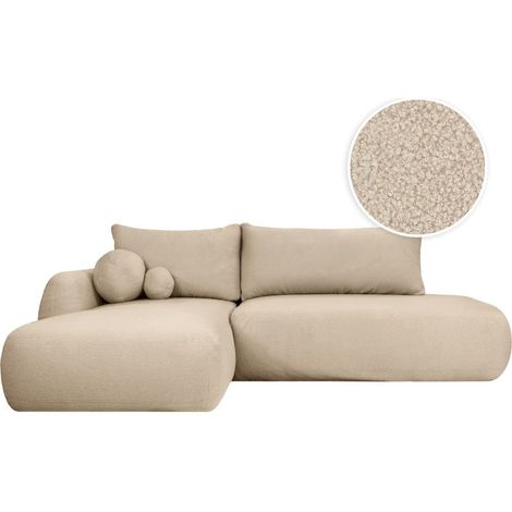 Canapé d'angle convertible FABIO 5 places en tissu bouclette - Angle Gauche - Beige (1/5)