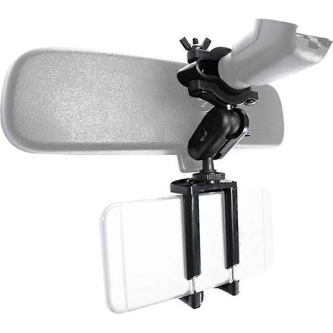 Support téléphone voiture 360°, support rétroviseur avec extension réglable, fixation pour smartphone GPS, bras orientable pour tableau de bord, kit auto robuste. (1/4)