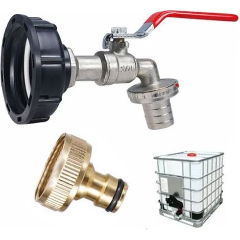 1 Adaptateur fileté, Robinet réservoir IBC 1000L, Alliage acier, Raccord tuyau arrosage, Jardin pluie (1/5)
