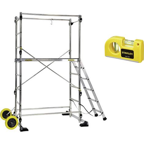 Echafaudage de jardin - Hauteur de travail max. 3,40m - 2 roues Ø 250mm - Plateau 1,30x0,46m + Niveau à bulle de poche STANLEY - 209700-NIVEAU