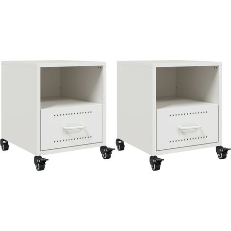 Set di 2 comodini con rotelle con cassetto 36 x 39 x 43,5 cm acciaio bianco DEC034865