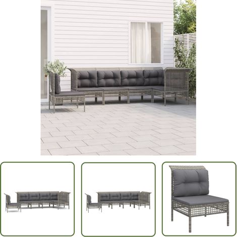 The Living Store 6-tlg. Garten-Lounge-Set mit Kissen Grau Poly Rattan - Gartenmöbel - Loungeset - Outdoor Möbel - Rattan Gartenmöbel - Gartenecke (1/5)
