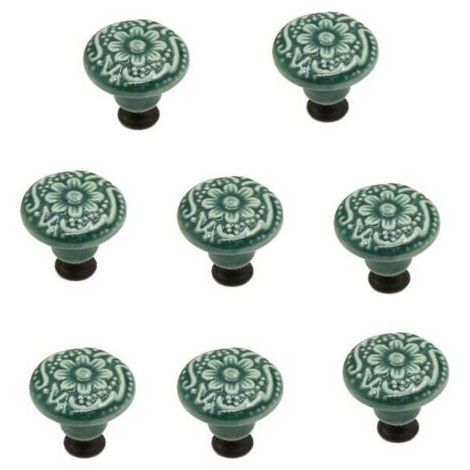 8 pièces vert boutons en céramique, boutons de porte d'armoire vintage, boutons de tiroir, boutons de porte en céramique, boutons de tiroir, boutons de commode, ensemble de boutons de tiroir