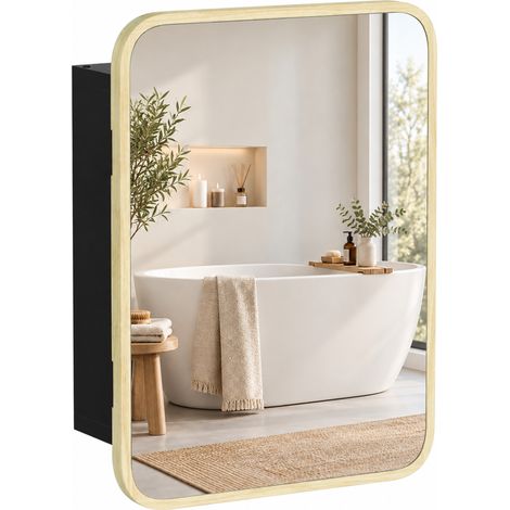 HOMCOM Bathroom Medicine Mirror Cabinet with Storage, Natural Wood Finish (1/5)