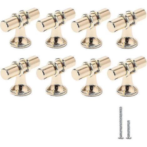 Lot de 8 boutons de porte couleur or champagne pour meubles et tiroirs, poignées de porte de style européen en T, boutons modernes pour cabine (1/5)
