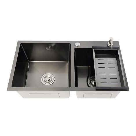 Évier encastré - Double lavabo - 2 bacs - Évier de cuisine - En acier inoxydable - Double bac avec égouttoir - Distributeur de savon Chensp Lbecken - Évier encastrable - Double évier - Égouttoir (1/5)