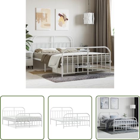vidaXL Lit avec tête et pied -  Cadre de lit métal sans matelas et pied de lit blanc 140x200 cm (1/5)
