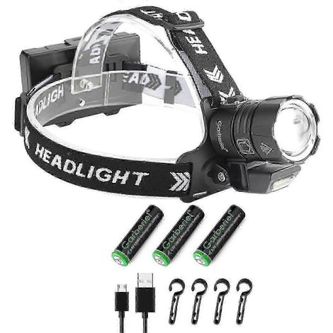Lampe frontale rechargeable USB XHP90+COB avec 990 000 lumens, 4 niveaux de zoom et protection contre l'eau IPX6 (1/4)