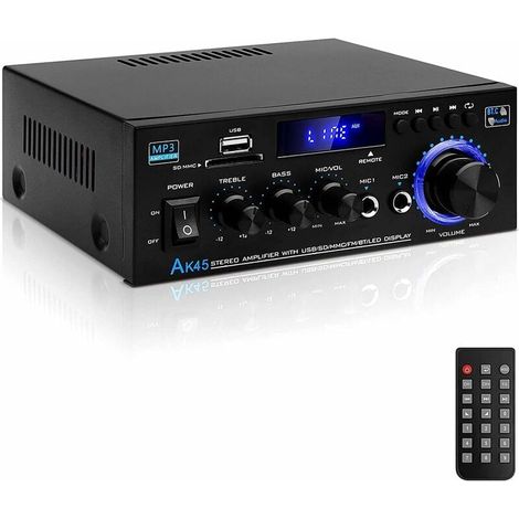 Amplificateur HiFi AK45 - Mini récepteur audio stéréo Bluetooth 12V/220V 400W 2 canaux numérique avec radio FM, entrée SD/USB pour maison ou voiture (1/5)