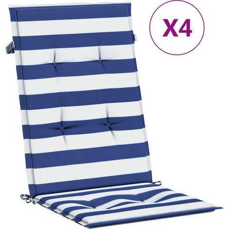 Coussins de chaise à dossier haut lot de 4 rayures bleu/blanc (1/5)