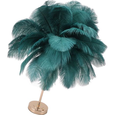 Lampe de table rechargeable en plumes d'autruche, style moderne et romantique, pour la décoration de la chambre ou de la maison, vert foncé.