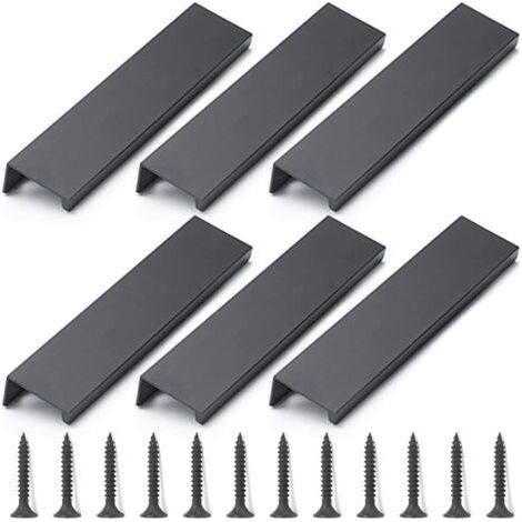 Boutons et poignées de meubles,6 Pièces Poignées d'armoire Noires, Poignée de Meuble Invisible 120 mm (1/5)