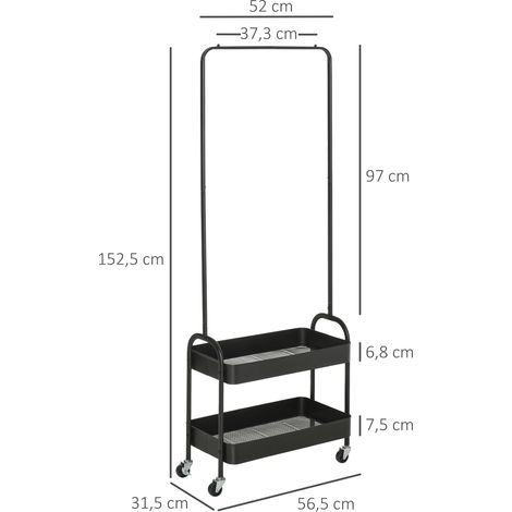 Portant à vêtements en métal avec étagère à chaussures, mobile, autoportant, noir (1/5)