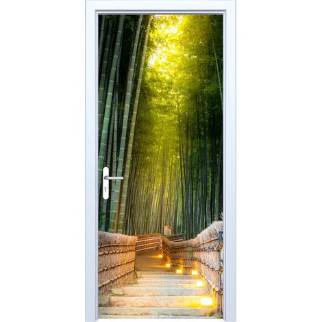 Adhesivo de tela para puerta con diseño de sendero de bosque de bambú 545PD
