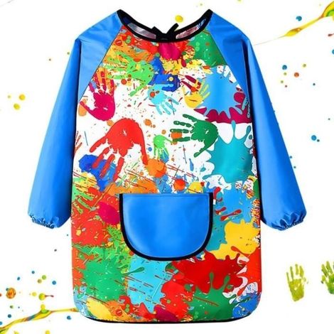 Children's Painting Apron, Reusable Waterproof Smock with Long Sleeves and Pocket, Back-to-School Supplies for Boys and Girls Ages 7-11 (1/4)