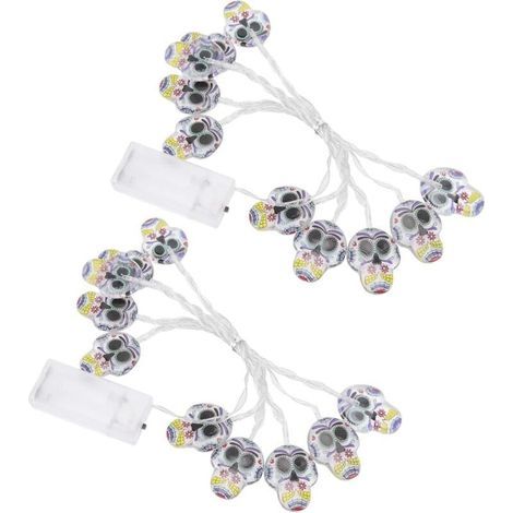 Set of 2 decorative outdoor string lights in the shape of a skull, ideal for indoor and outdoor use. (1/5)