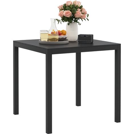 Table jardin aluminium 73x73 cm – Résistante intempéries, aspect bois – Camping 4 pers – Noire