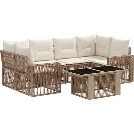 Gartensofa-set 7 stk. Beige und Cremeweiß Poly-Rattan vidaXL (1/5)